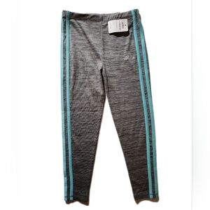 NWT Adidas girls size 6 atheletic leggings, Grey with aqua colored stripes